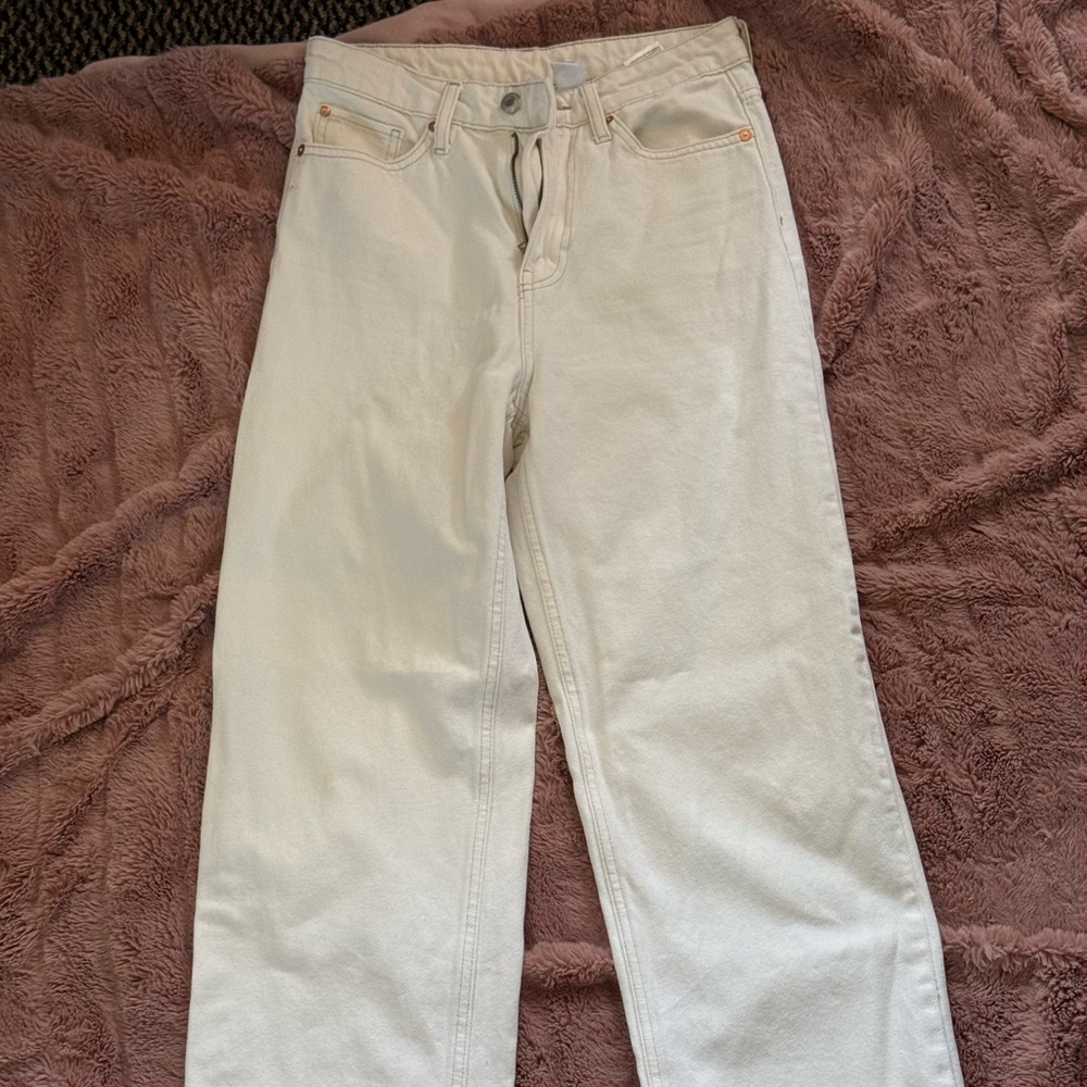 white high waisted straight jeans